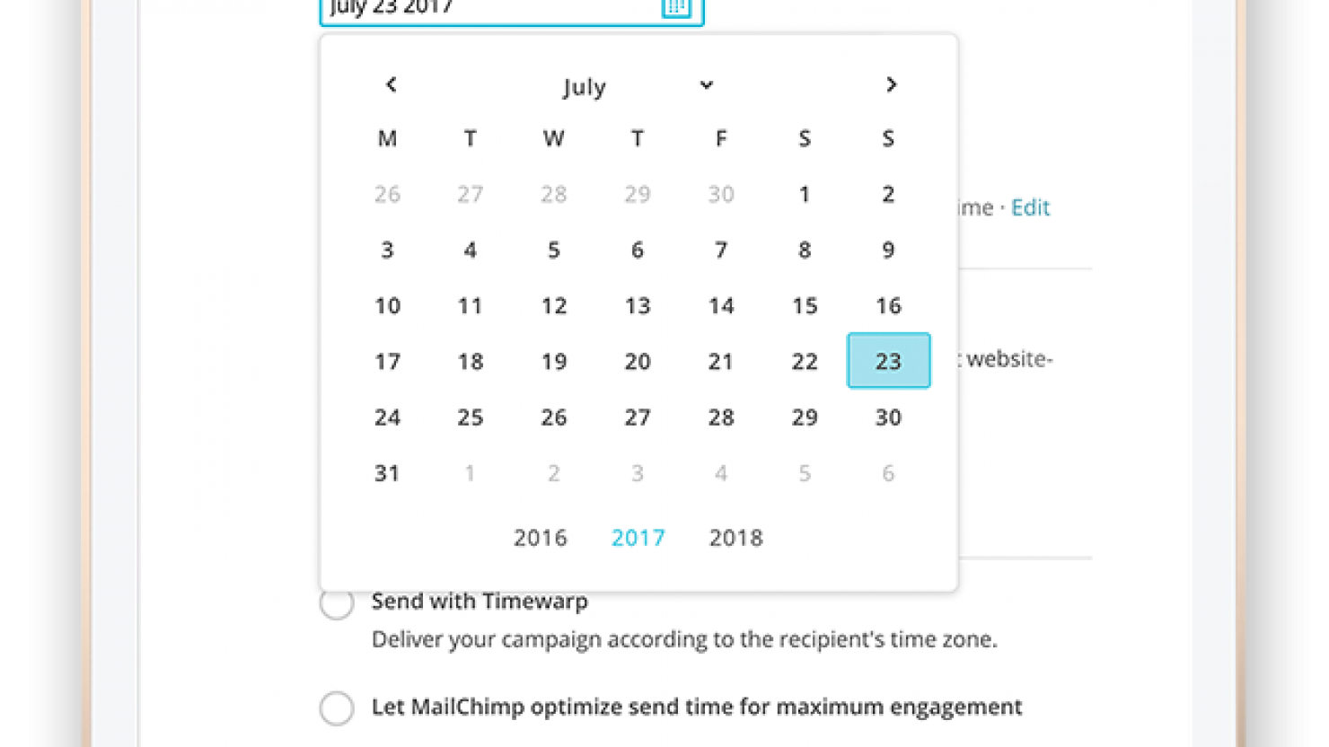 Calendar showing email marketing campaign scheduling