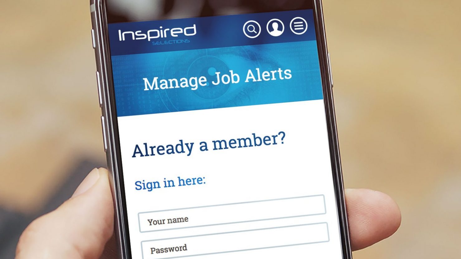 responsive job board website design for inspired selections birmingham shown on iphone