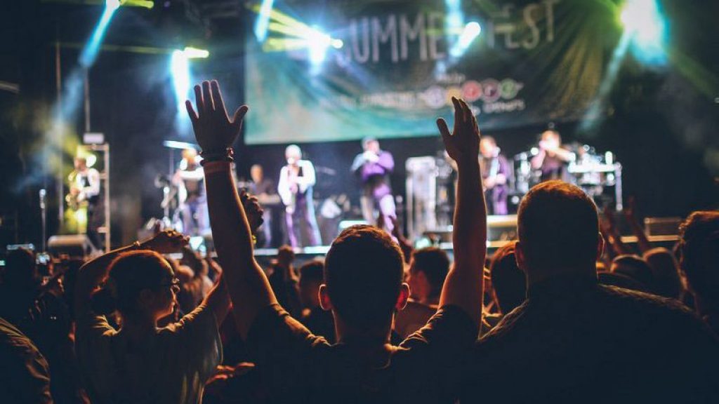 Crowd watching UB40 at the Solihull Summerfest Main stage in Solihull