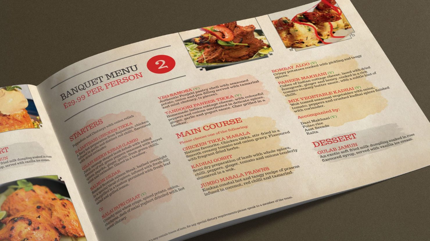 menu graphic design for gateway to india restaurant birmingham