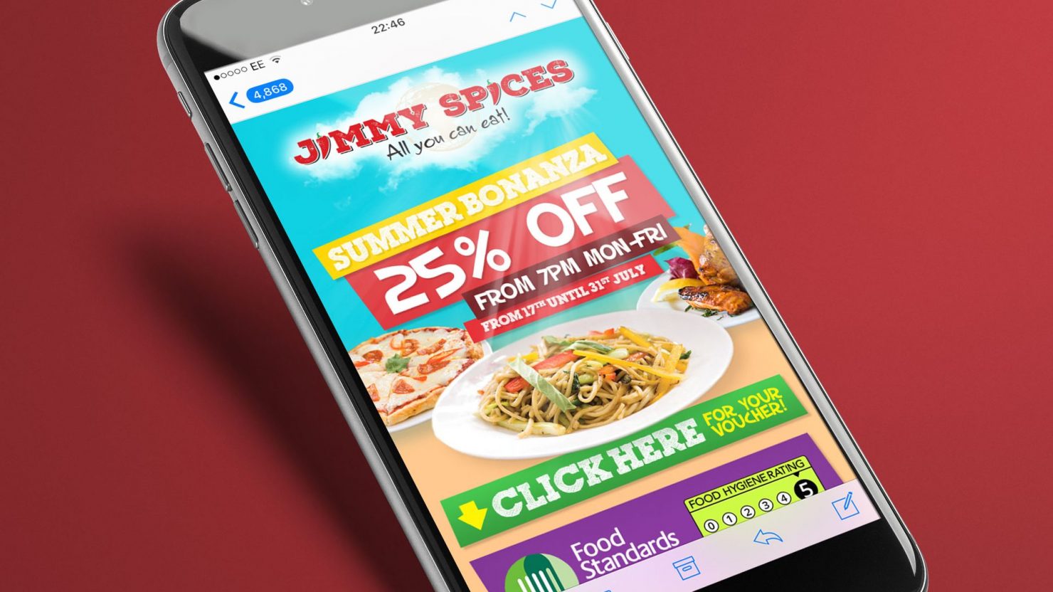 iPhone showing responsive email marketing campaign for Birmingham restaurant Jimmy Spices
