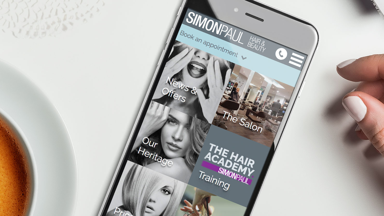 simon paul hair solihull web design on mobile device